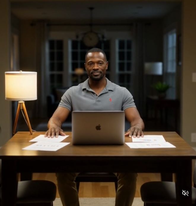 Marcus at home with plans and FRIDAY Canvas
