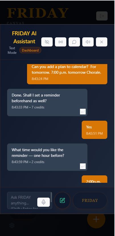 Friday Assistant – In the Dashboard