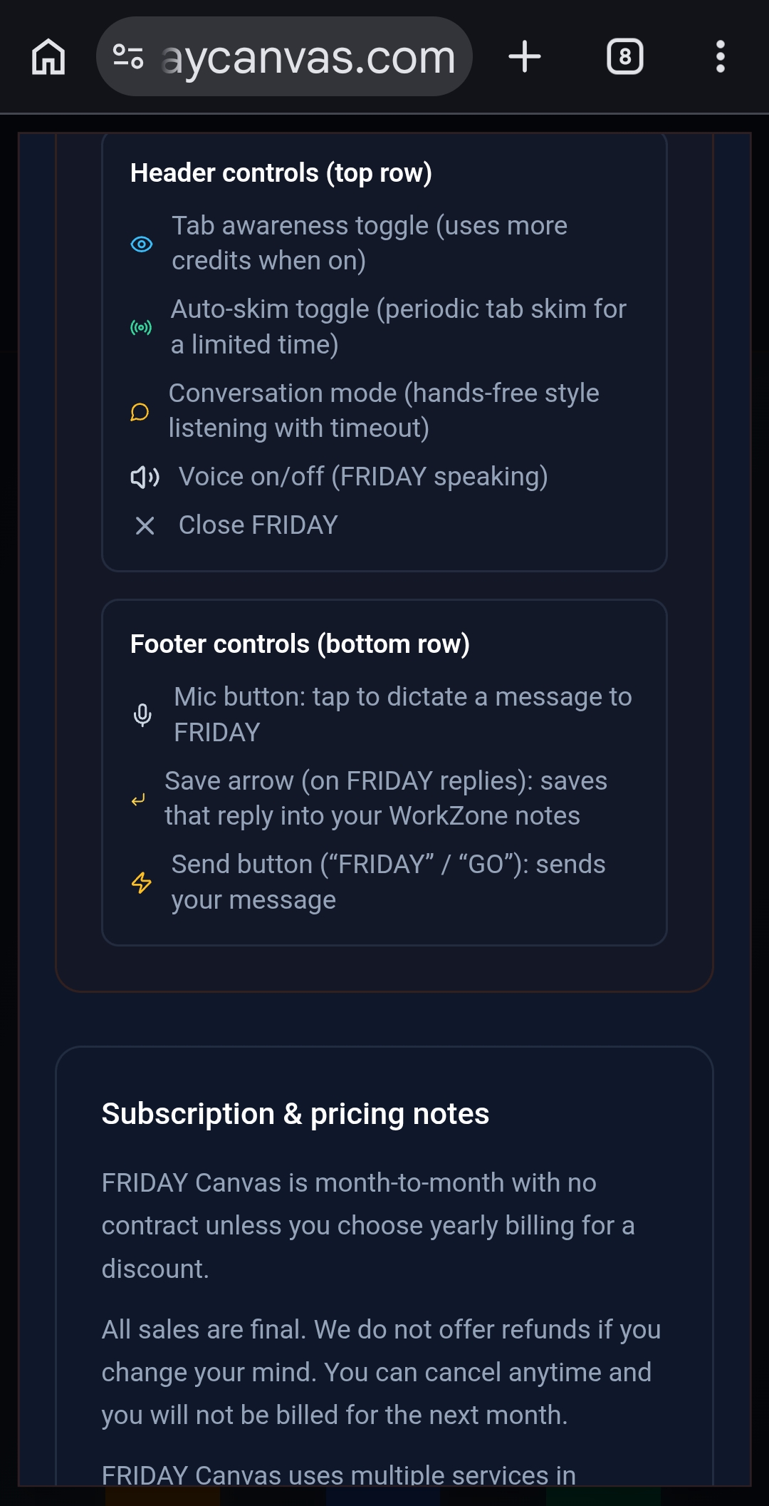 FRIDAY mobile screen 1